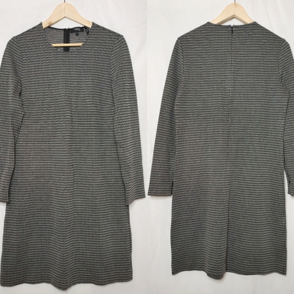 Theory Wynter Shift Dress Gray Black Houndstooth Long Sleeve Stretch Knit 12